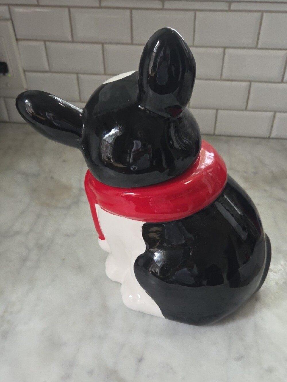 Black & White Ceramic French Bulldog with Red Scarf Cookie Jar - Picture 2 of 4